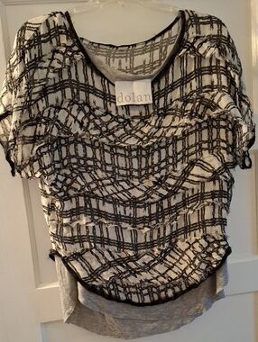 dolan Black & White Sheer Grid Overlay Top
